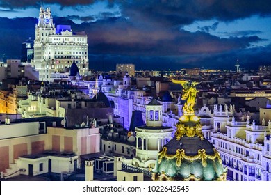 Aerial View Of Madrid City From Fine Arts Circle Viewpoint Bar.