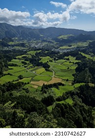 Aerial View of the Magnificant Landscape of Furnas, Sao Miguel, Azores Island, Portugal, Green and Beautiful Landscape from Above - Shutterstock ID 2310742627