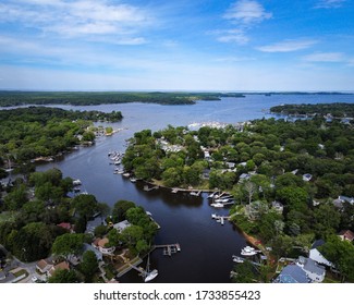 Aerial View Of Magothy River Leading Out To The Chesapeake Bay In Severna Park Maryland USA