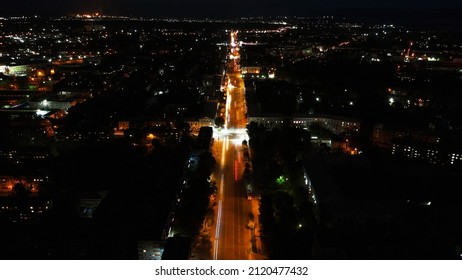 Aerial view of the Main street in City, Night with Excerpt, Roads, Top