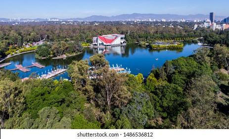 Aerial View Of Major Lake At Chapultepec Park, Mexico City.