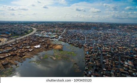 Aerial View Of Makoko Slum/plank Market Lagos Nigeria