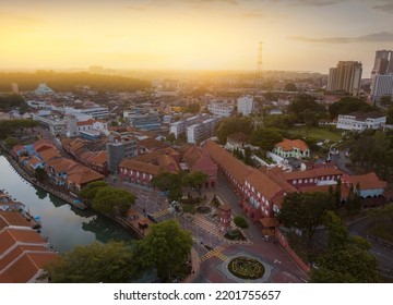 Aerial View Malacca City During Sunrise. Noise Slightly Appear Due To High ISO