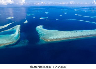 Aerial View Of Maldives Atolls Is The World Top Beauty. Maldives Tourism.