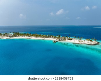 Aerial View, Maldives, North Malé Atoll, Indian Ocean, OBLU XPERIENCE Ailafushi Resort and the OBLU SELECT Lobigili Resort