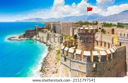 Aerial view of the Mamure Castle in Anamur Town, Turkey