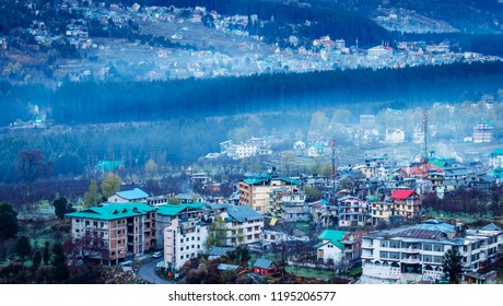 Aerial  view of Manali city in India from the  Mountain