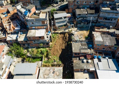 Aerial View Of The Mangueira Slum In Rio De Janeiro, Brazil. Favela