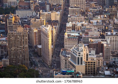 Aerial view of Manhattan including architectural landmark Flatiron Building in New York City, United States of America. - Powered by Shutterstock