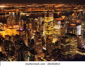 Aerial View Of Manhattan New York At Night