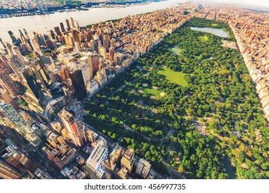 Aerial view of Manhattan New York looking north up Central Park - Shutterstock ID 456997735