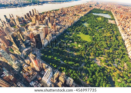 Aerial view of Manhattan New York looking north up Central Park