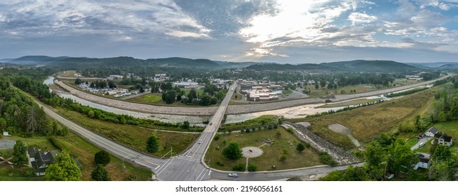 Aerial View Of Mansfield University And Town In Rural Pennsylvania Typical Small Town America In The Rust Belt With Dramatic Morning Sky