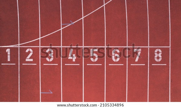 Aerial\
view of the Manuela Machado Municipal Stadium in Viana do Castelo,\
Portugal. Eight empty red tracks for running sports with tartan\
track of synthetic rubber on the athletic\
stadium.