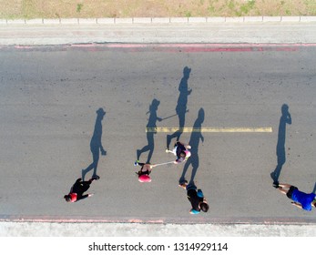 Aerial View Of Marathon Runners On The Road