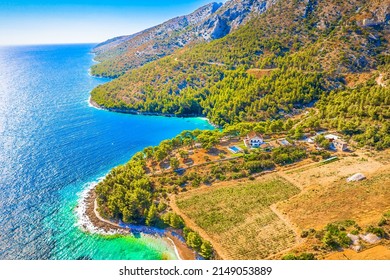 Aerial view at marble coastal place Murvica, tourist attraction in Croatia.