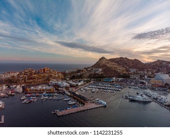 Aerial View Of The Marina In Cabo San Lucas During The Sunset.