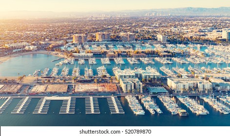Aerial view of the Marina del Rey seaside community in Los Angeles