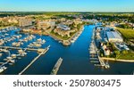 Aerial View of Marina at Golden Hour in Racine Wisconsin