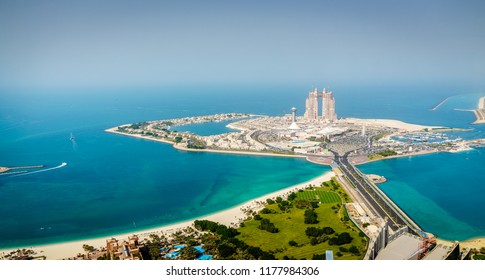 Aerial view of Marina Mall and Marina Village in Abu Dhabi, UAE