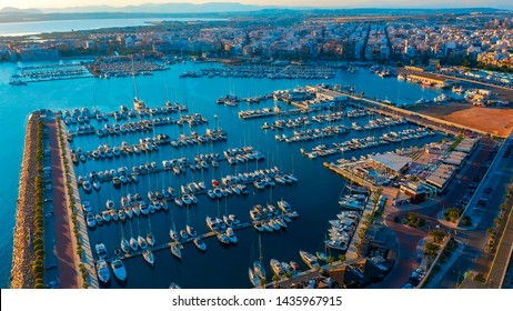 Aerial View Marina With Sail Boats.