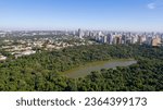 Aerial View of Maringa, Cathedral and downtown. Several buildings.