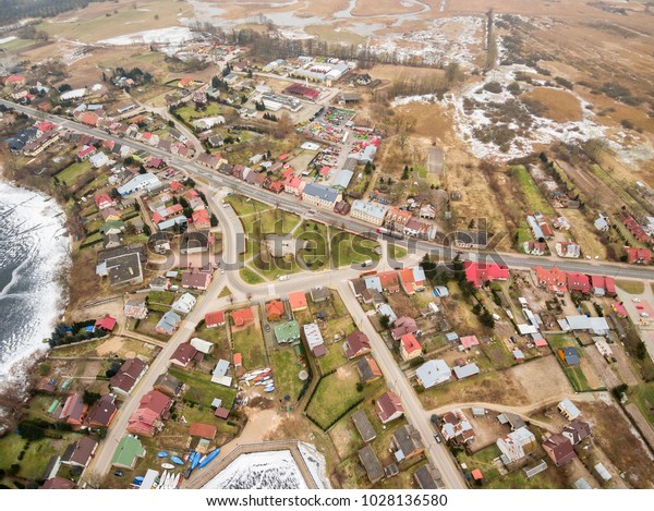 Aerial\
view of market, center part of Rajgrod,\
Poland