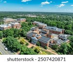 Aerial view of Mary Washington University buildings in Fredericksburg Virginia: Dodd Auditorium, Jefferson Hall, Bushnell Hall, Framar House