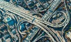 Aerial View Of A Massive Highway Intersection In Los Angeles