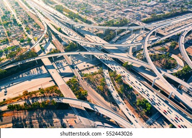 Aerial view of a massive highway intersection in Los Angeles