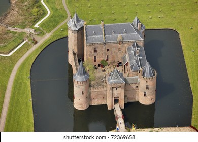 Aerial View Of The Medieval Castle Muiderslot In The Town Of Muiden, Holland