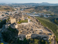 Aerial View Of The Medieval Fortress Called Fortaleza De La Mota In Alcala La Real, Andalusia, Spain