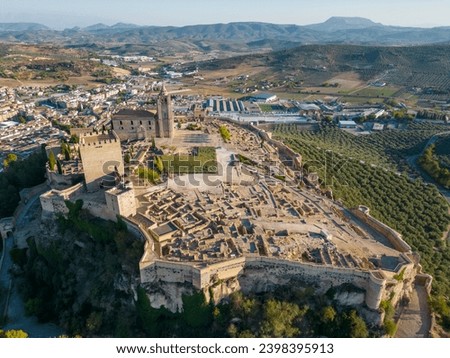 Aerial view of the medieval fortress called Fortaleza de la Mota in Alcala la Real, Andalusia, Spain