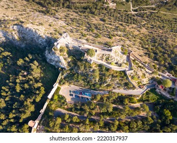 Aerial View Of Medieval Fortress Xativa Castle At Sunny Day, Valencia, Spain