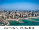 Aerial view of Mediterranean Seashore of Tel Aviv, Israel.