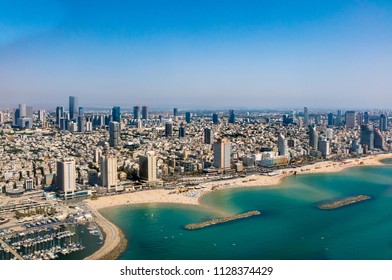 Aerial  view of Mediterranean Seashore of Tel Aviv, Israel.
