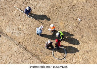 Aerial View Of A Meeting On Construction Site