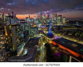 Aerial View Of Melbourne City At Night