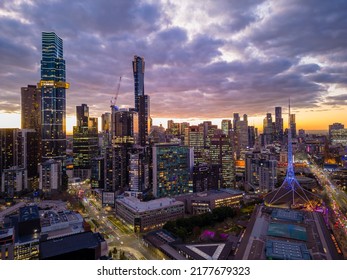 Aerial View Of Melbourne City At Night