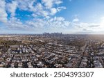 Aerial view of Melbourne skyline on a cool winter