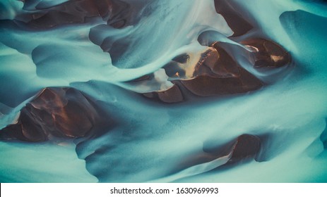 Aerial View Of A Melting Glacier Water.