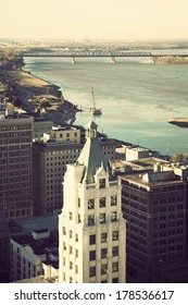 Aerial View Of Memphis And Mississippi River, Tennessee, USA.