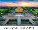 Aerial view of Meridian Gate Hue at sunset in Vietnam.