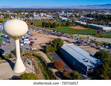 Aerial View Of Meridian Water Tower With Baseball Field In The Background