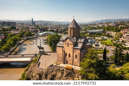 Aerial view of Metekhi Church in Tbilisi