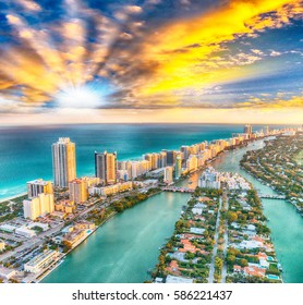 Aerial View Of Miami Beach Skyline, Florida.