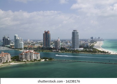 Aerial View Of Miami Beach's Government Cut And Fisher Island