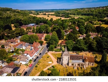 Aerial View Of Mickleham, A Village In South East England, Between The Towns Of Dorking And Leatherhead In Surrey