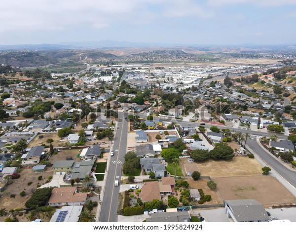 Aerial view of middle class Oceanside town in San\
Diego, California. USA