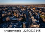 Aerial view of Middletown, Connecticut at sunset in November 